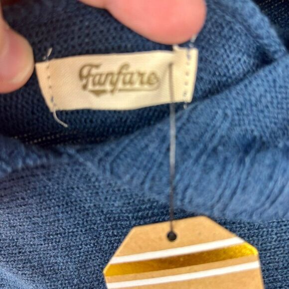 NEW Fanfare Gameday Knit Poncho Hoodie Sweater Wrap One Size Orange Navy Blue - Picture 9 of 9